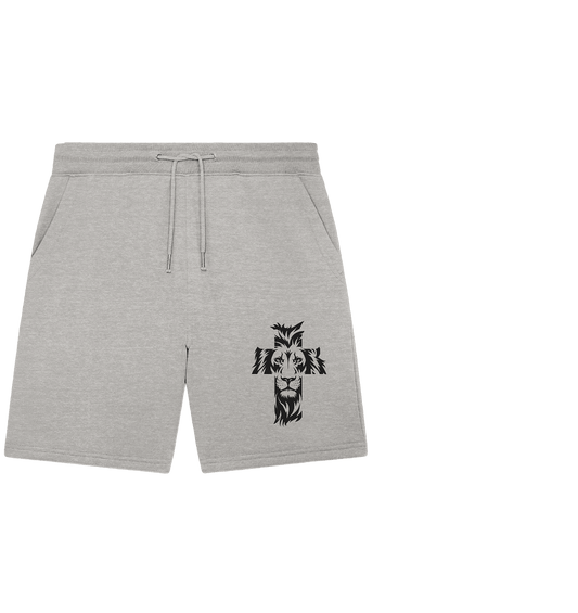 Der Löwe im Kreuz – Mut und Gnade vereint | Christliche Kleidung - Organic Jogger Shorts - Hosen - Heather Grey - GfoitMa