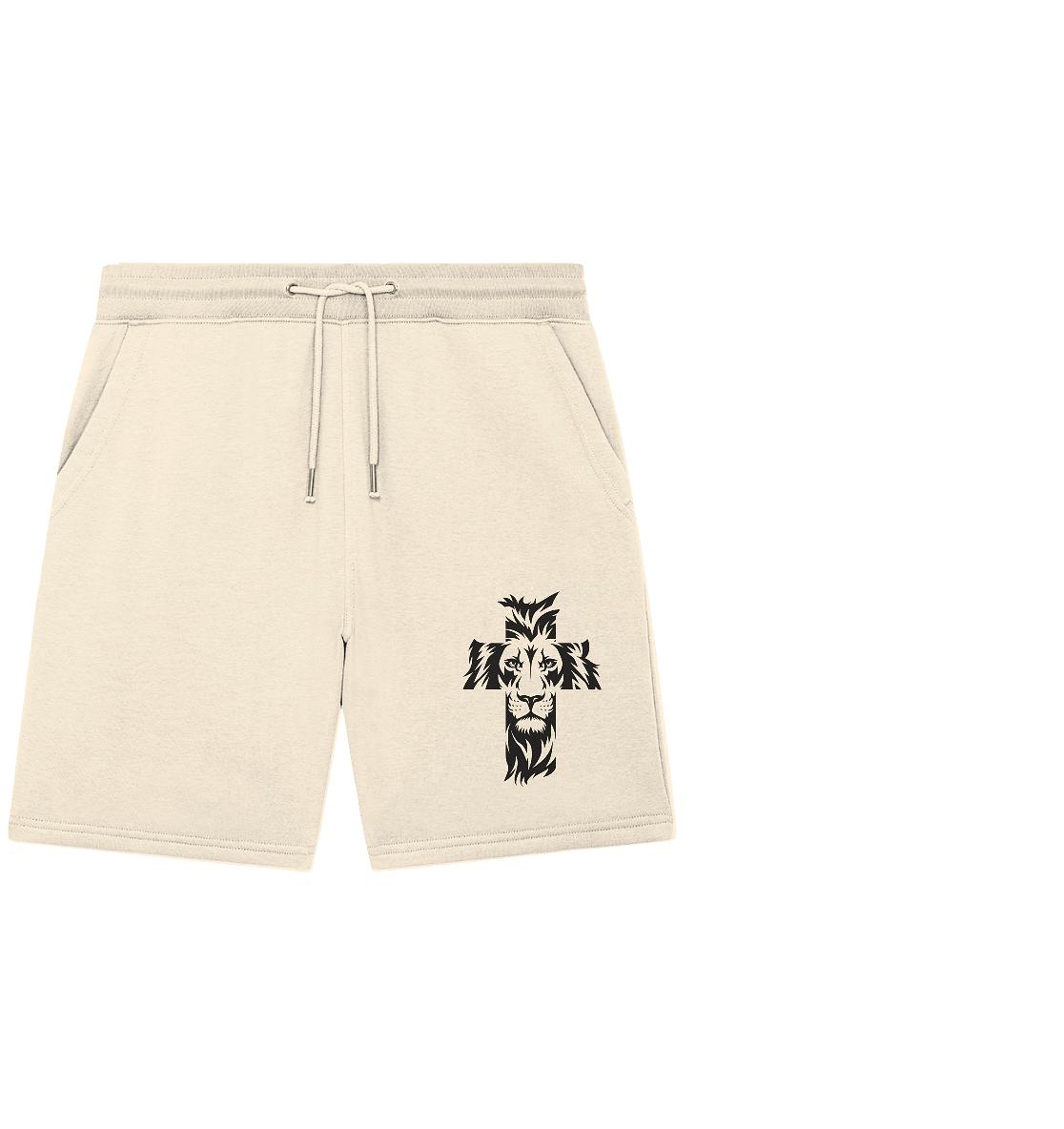 Der Löwe im Kreuz – Mut und Gnade vereint | Christliche Kleidung - Organic Jogger Shorts - Hosen - Natural Raw - GfoitMa