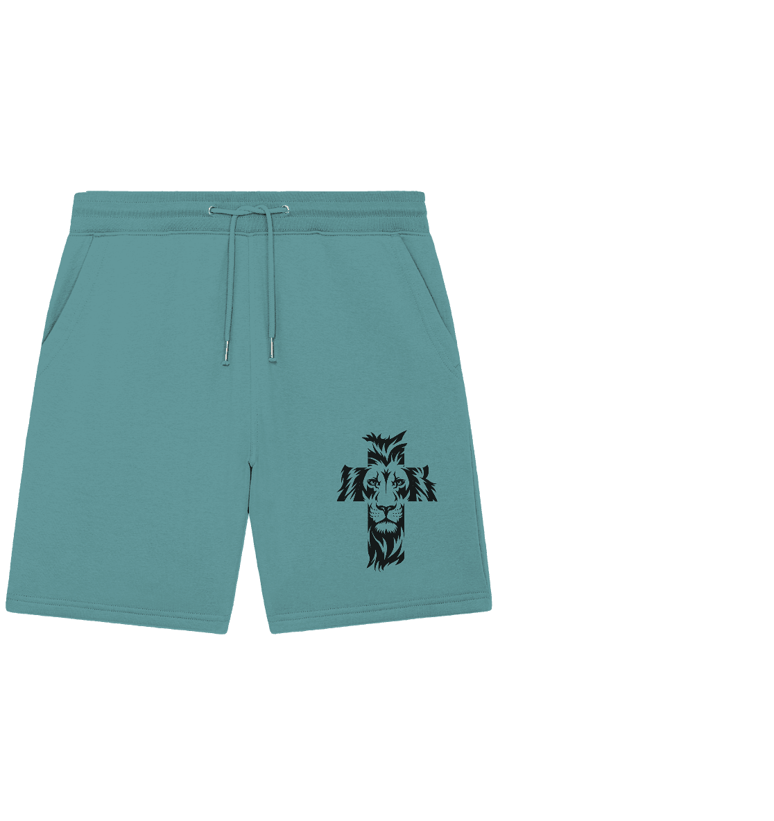 Der Löwe im Kreuz – Mut und Gnade vereint | Christliche Kleidung - Organic Jogger Shorts - Hosen - Teal Monstera - GfoitMa