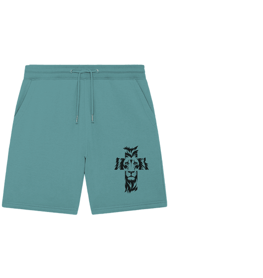 Der Löwe im Kreuz – Mut und Gnade vereint | Christliche Kleidung - Organic Jogger Shorts - Hosen - Teal Monstera - GfoitMa