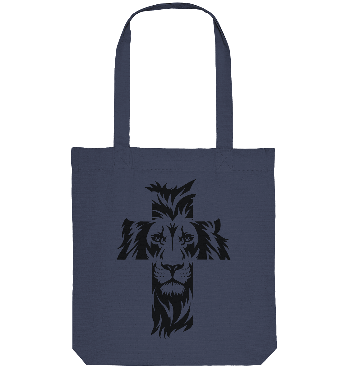 Der Löwe im Kreuz – Mut und Gnade vereint | Christliche Kleidung - Organic Tote-Bag - Taschen - Midnight Blue - GfoitMa