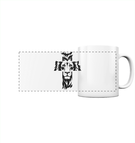 Der Löwe im Kreuz – Mut und Gnade vereint | Christliche Kleidung - Panorama Tasse - Trinkgefäße - White glossy - GfoitMa