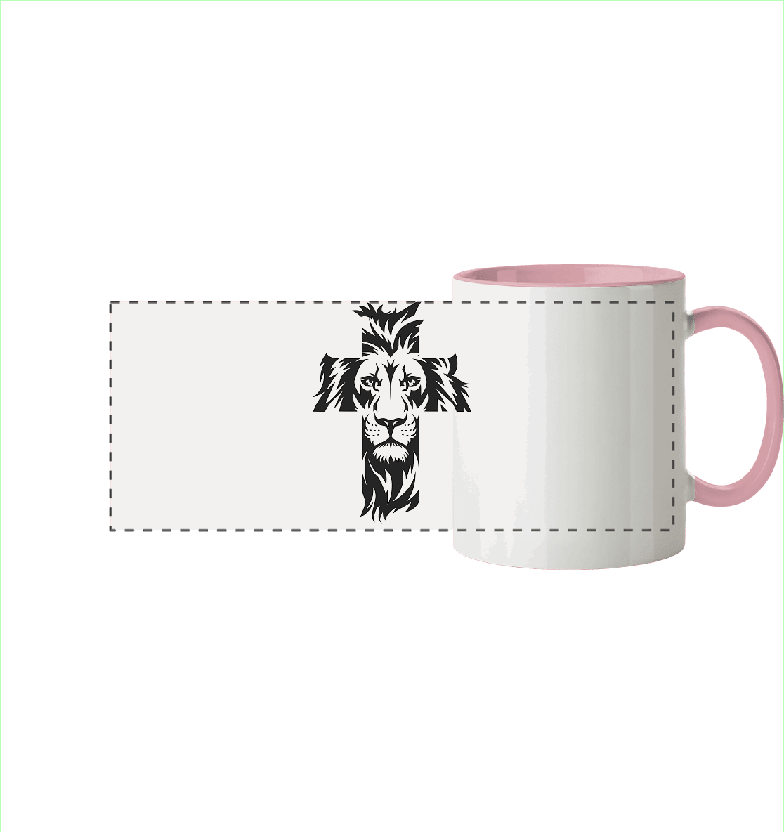 Der Löwe im Kreuz – Mut und Gnade vereint | Christliche Kleidung - Panorama Tasse zweifarbig - Trinkgefäße - Altrosa - GfoitMa