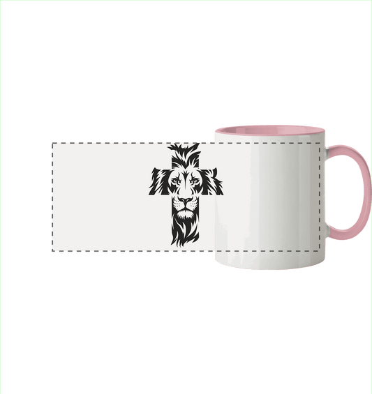 Der Löwe im Kreuz – Mut und Gnade vereint | Christliche Kleidung - Panorama Tasse zweifarbig - Trinkgefäße - Altrosa - GfoitMa