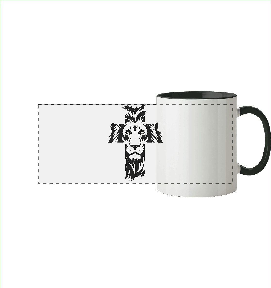 Der Löwe im Kreuz – Mut und Gnade vereint | Christliche Kleidung - Panorama Tasse zweifarbig - Trinkgefäße - Black - GfoitMa