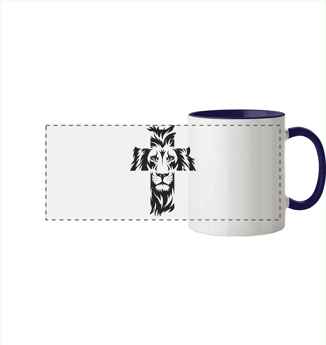 Der Löwe im Kreuz – Mut und Gnade vereint | Christliche Kleidung - Panorama Tasse zweifarbig - Trinkgefäße - Kobaltblau - GfoitMa