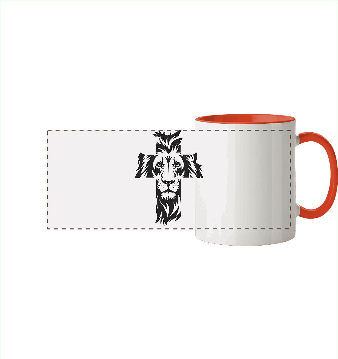 Der Löwe im Kreuz – Mut und Gnade vereint | Christliche Kleidung - Panorama Tasse zweifarbig - Trinkgefäße - Orange - GfoitMa