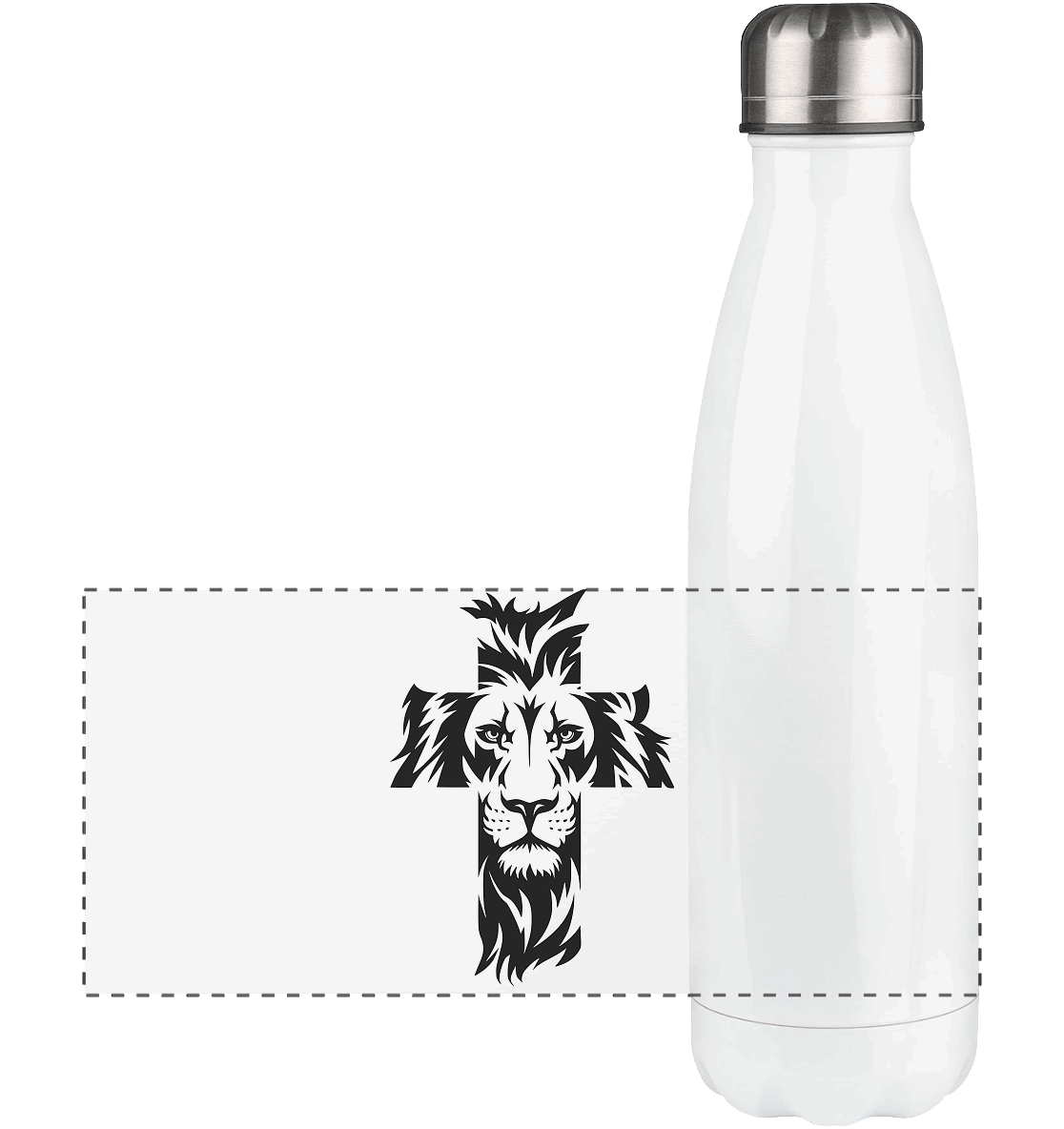 Der Löwe im Kreuz – Mut und Gnade vereint | Christliche Kleidung - Panorama Thermoflasche 500ml - Trinkgefäße - White - GfoitMa