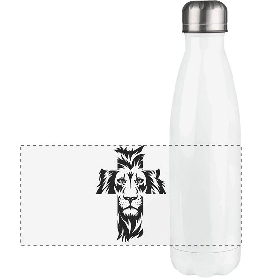 Der Löwe im Kreuz – Mut und Gnade vereint | Christliche Kleidung - Panorama Thermoflasche 500ml - Trinkgefäße - White - GfoitMa