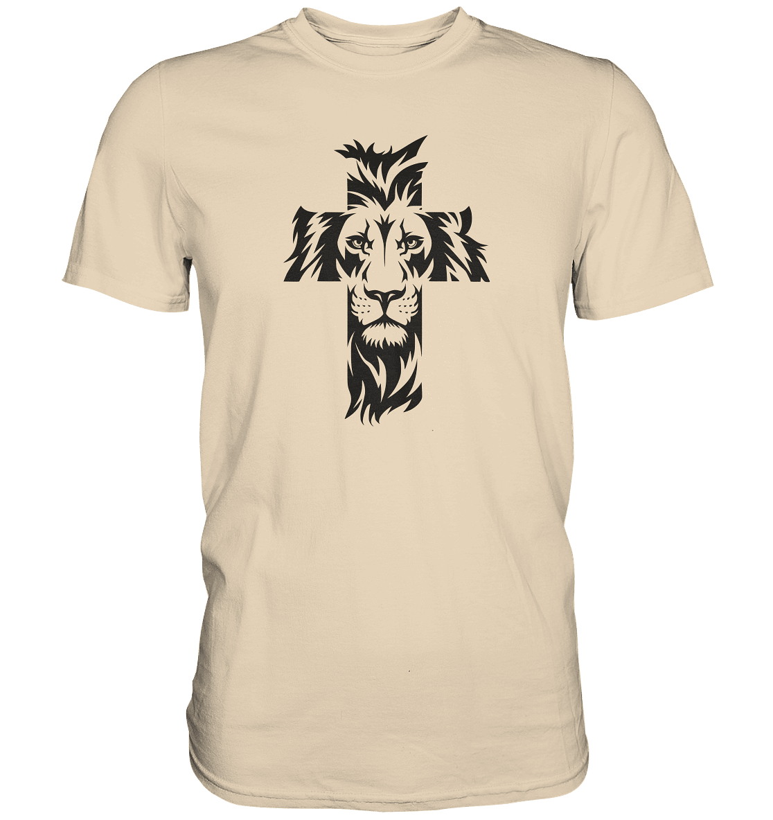 Der Löwe im Kreuz – Mut und Gnade vereint | Christliche Kleidung - Premium Shirt - Unisex-Shirts - Sand - GfoitMa