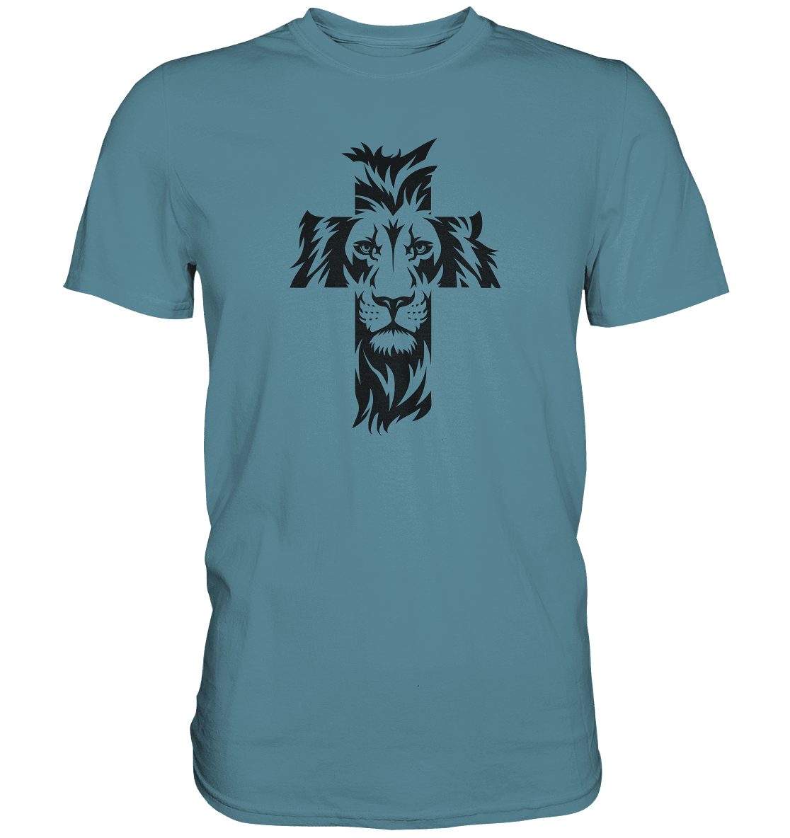 Der Löwe im Kreuz – Mut und Gnade vereint | Christliche Kleidung - Premium Shirt - Unisex-Shirts - Stone Blue - GfoitMa