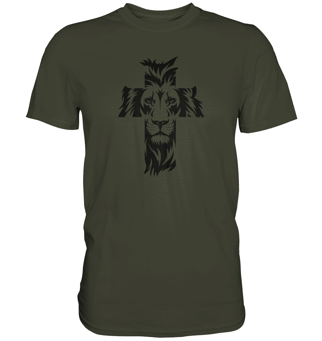 Der Löwe im Kreuz – Mut und Gnade vereint | Christliche Kleidung - Premium Shirt - Unisex-Shirts - Urban Khaki - GfoitMa