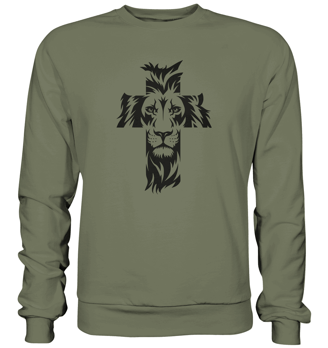 Der Löwe im Kreuz – Mut und Gnade vereint | Christliche Kleidung - Premium Sweatshirt - Sweatshirts - Classic Olive - GfoitMa