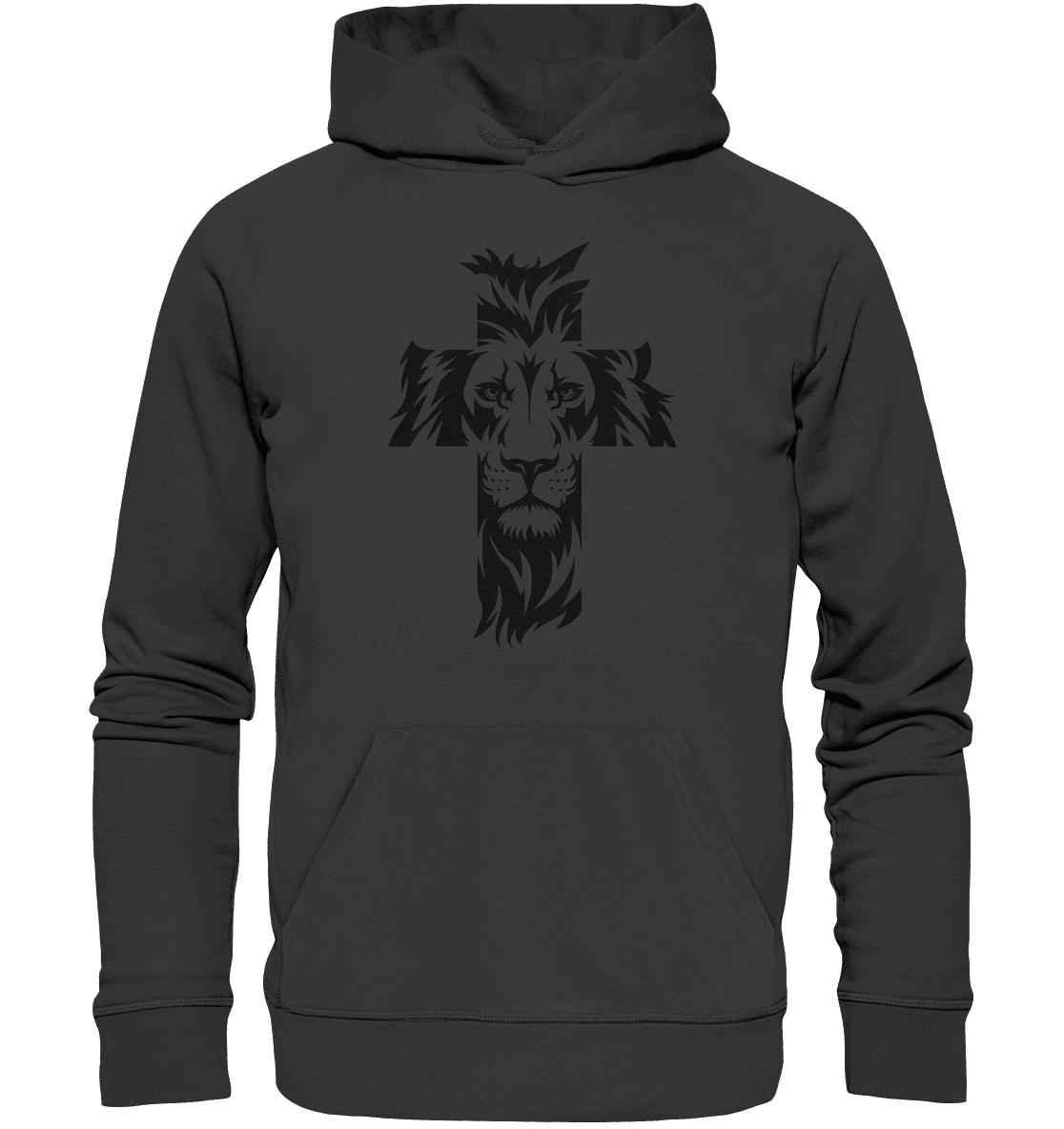 Der Löwe im Kreuz – Mut und Gnade vereint | Christliche Kleidung - Premium Unisex Hoodie - Hoodies - Charcoal - GfoitMa