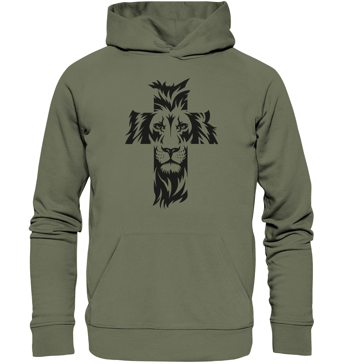 Der Löwe im Kreuz – Mut und Gnade vereint | Christliche Kleidung - Premium Unisex Hoodie - Hoodies - Classic Olive - GfoitMa