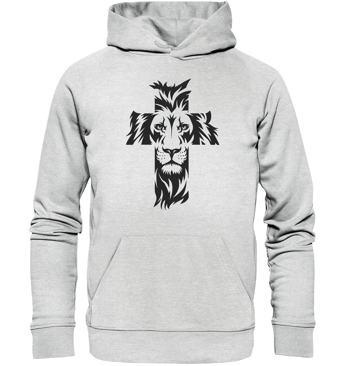 Der Löwe im Kreuz – Mut und Gnade vereint | Christliche Kleidung - Premium Unisex Hoodie - Hoodies - Heather Grey (meliert) - GfoitMa