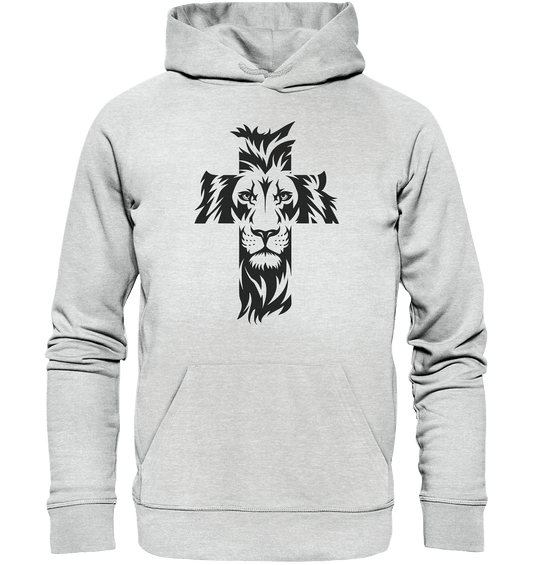 Der Löwe im Kreuz – Mut und Gnade vereint | Christliche Kleidung - Premium Unisex Hoodie - Hoodies - Heather Grey (meliert) - GfoitMa