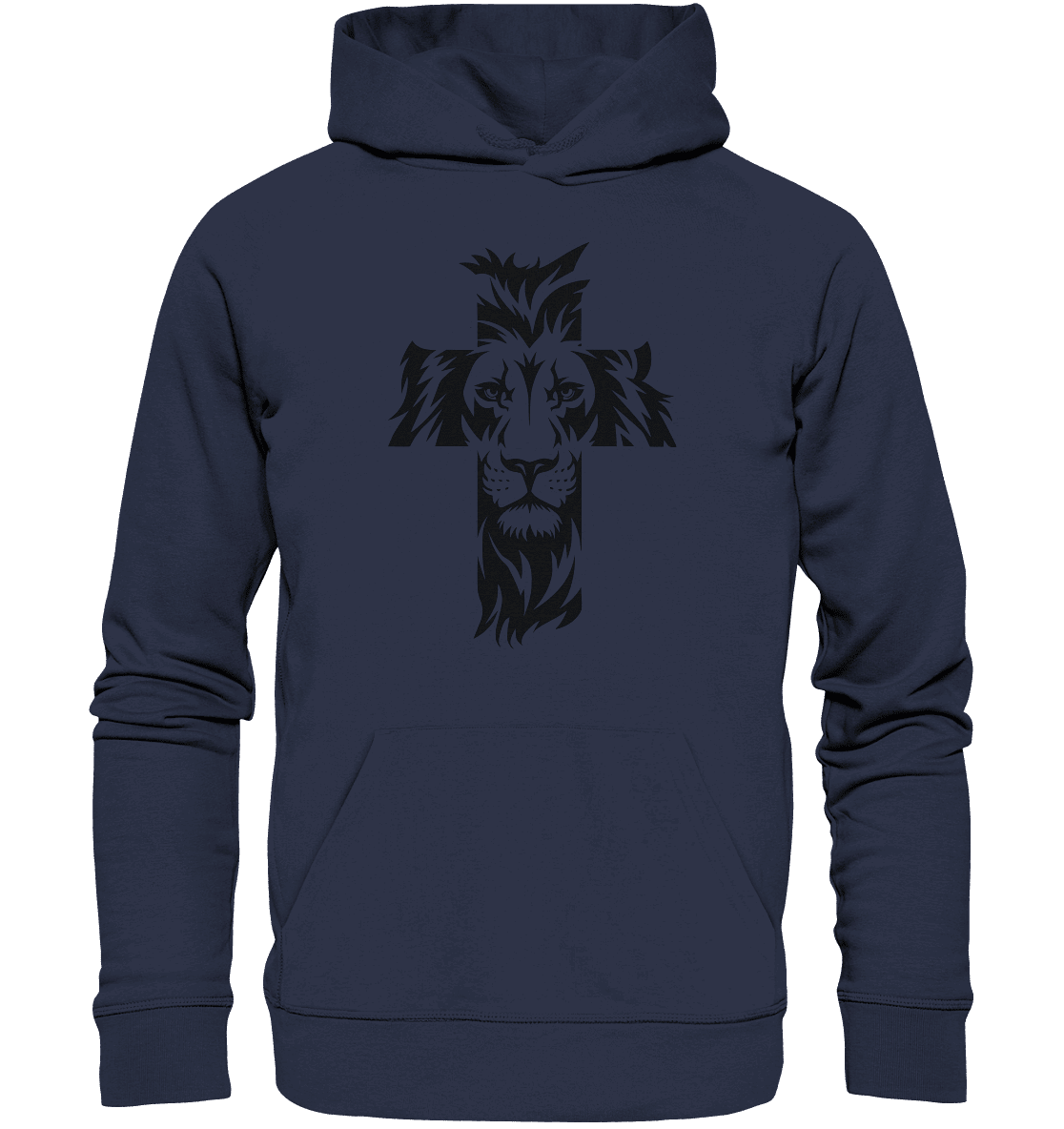 Der Löwe im Kreuz – Mut und Gnade vereint | Christliche Kleidung - Premium Unisex Hoodie - Hoodies - Deep Navy - GfoitMa