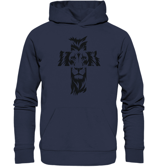 Der Löwe im Kreuz – Mut und Gnade vereint | Christliche Kleidung - Premium Unisex Hoodie - Hoodies - Deep Navy - GfoitMa