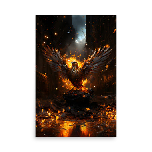 Feurige Kraft: Die Taube (Heilige Geist) inmitten der Flammen - Poster