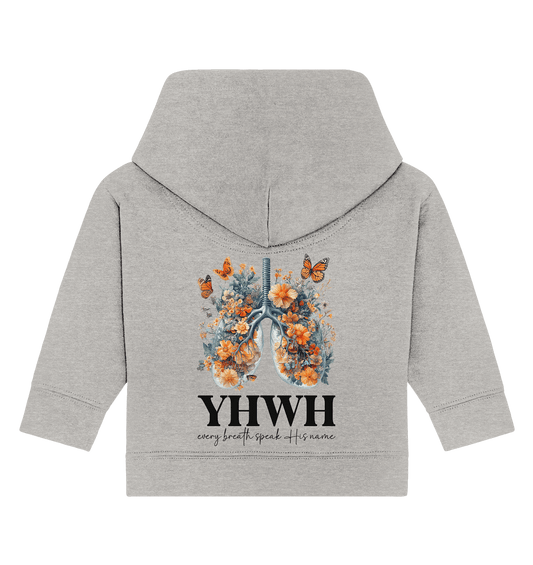 Every Breath Speak His Name – Leben, das Lobpreis atmet | Christliche Kleidung - Baby Organic Hoodie - Kids & Babys - Heather Grey - GfoitMa