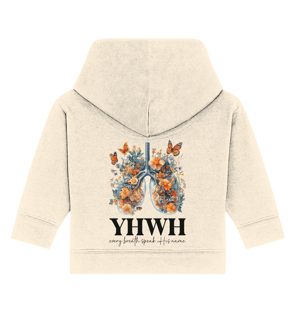 Every Breath Speak His Name – Leben, das Lobpreis atmet | Christliche Kleidung - Baby Organic Hoodie - Kids & Babys - Natural Raw - GfoitMa