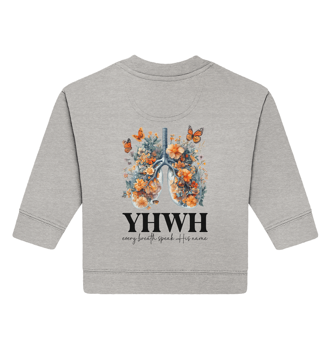Every Breath Speak His Name – Leben, das Lobpreis atmet | Christliche Kleidung - Baby Organic Sweatshirt - Kids & Babys - Heather Grey - GfoitMa