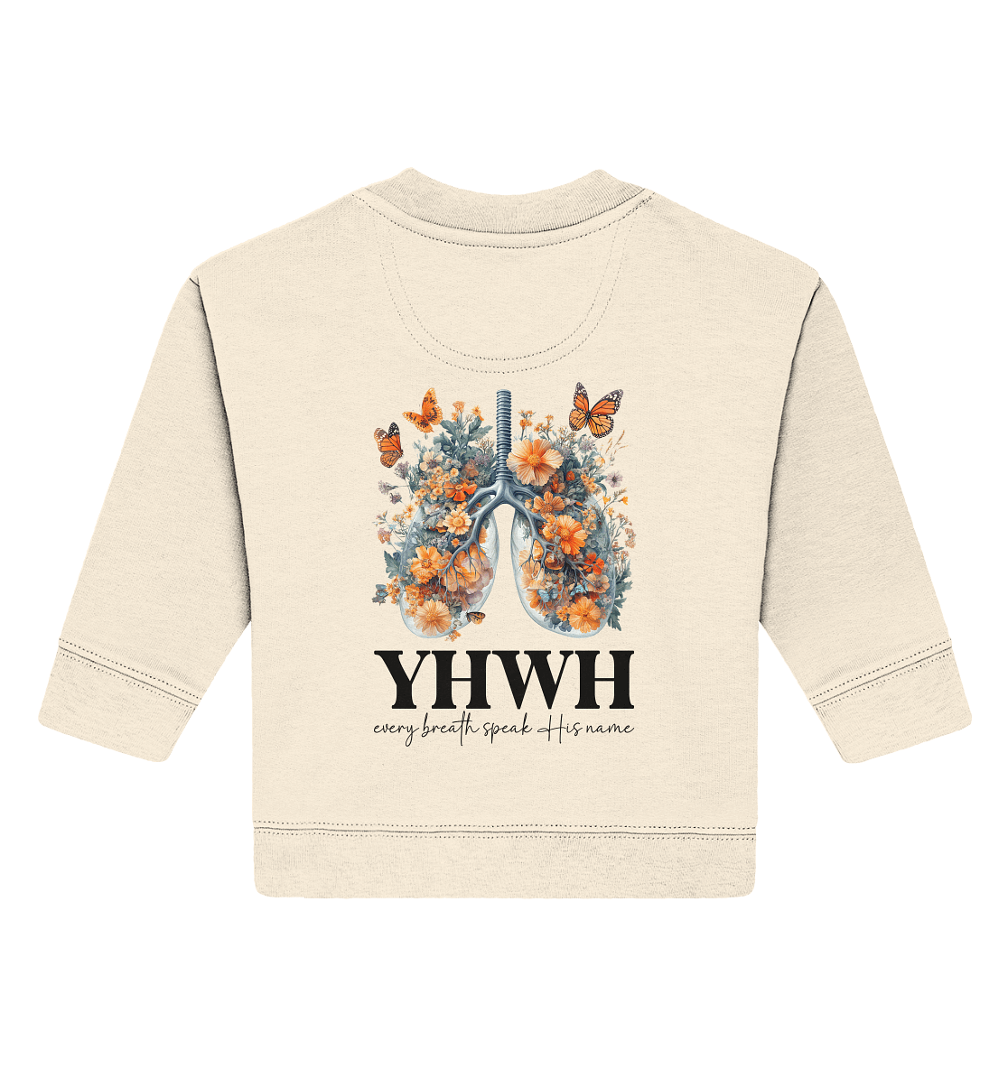 Every Breath Speak His Name – Leben, das Lobpreis atmet | Christliche Kleidung - Baby Organic Sweatshirt - Kids & Babys - Natural Raw - GfoitMa