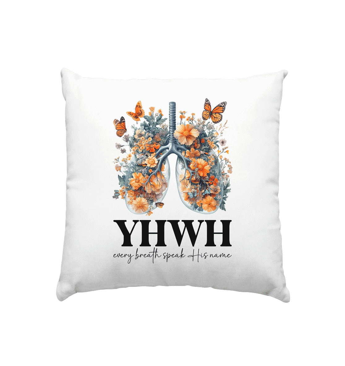 Every Breath Speak His Name – Leben, das Lobpreis atmet | Christliche Kleidung - Kissen 40x40cm - Home & Living - Weiss satiniert - GfoitMa