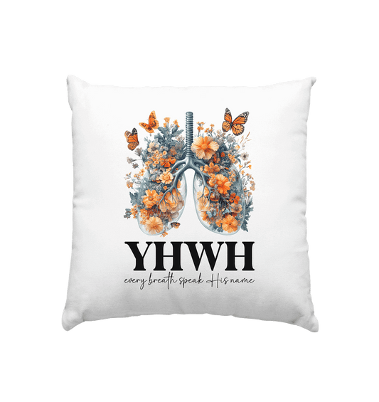 Every Breath Speak His Name – Leben, das Lobpreis atmet | Christliche Kleidung - Kissen 40x40cm - Home & Living - Weiss satiniert - GfoitMa