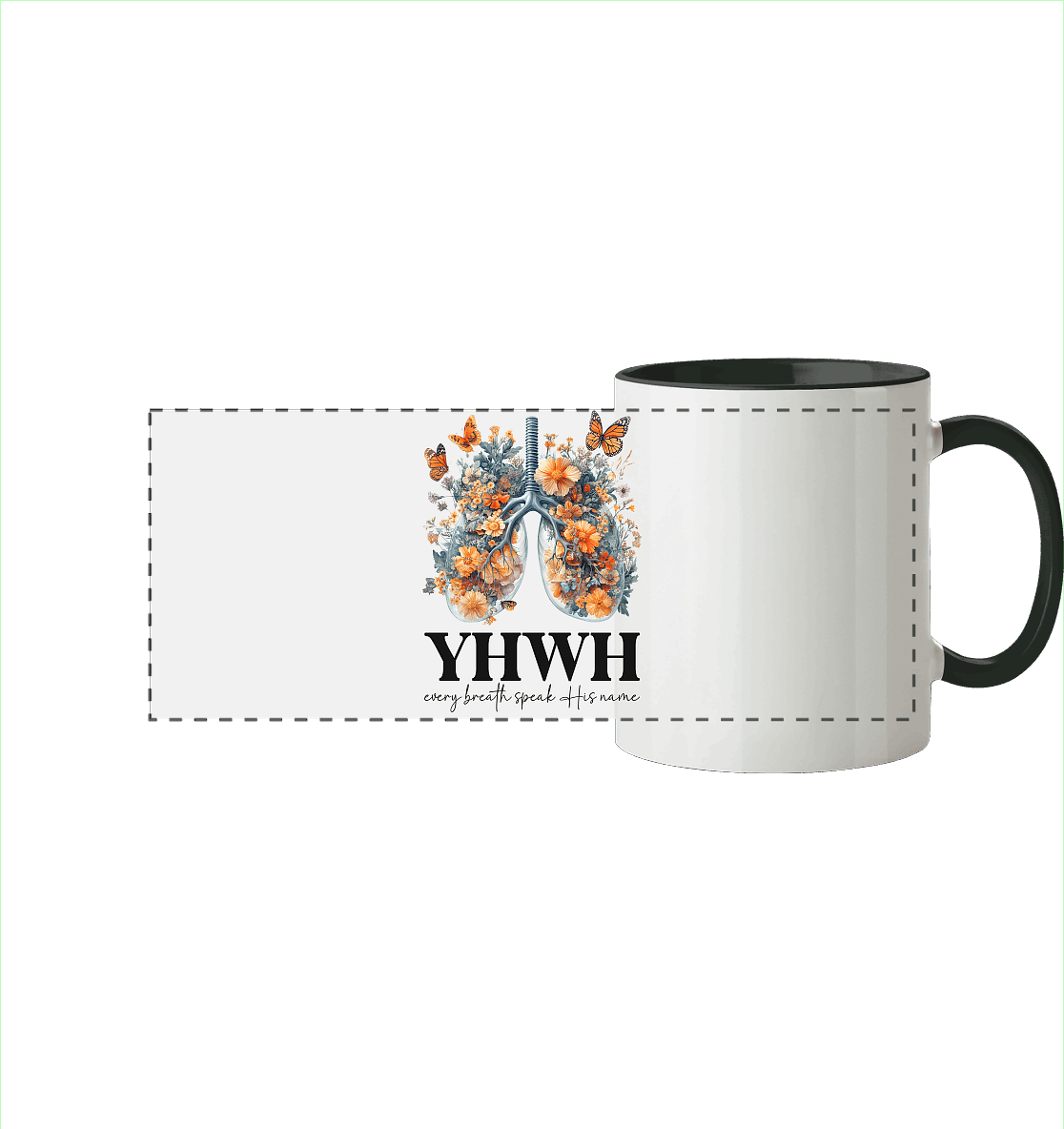 Every Breath Speak His Name – Leben, das Lobpreis atmet | Christliche Kleidung - Panorama Tasse zweifarbig - Trinkgefäße - Black - GfoitMa
