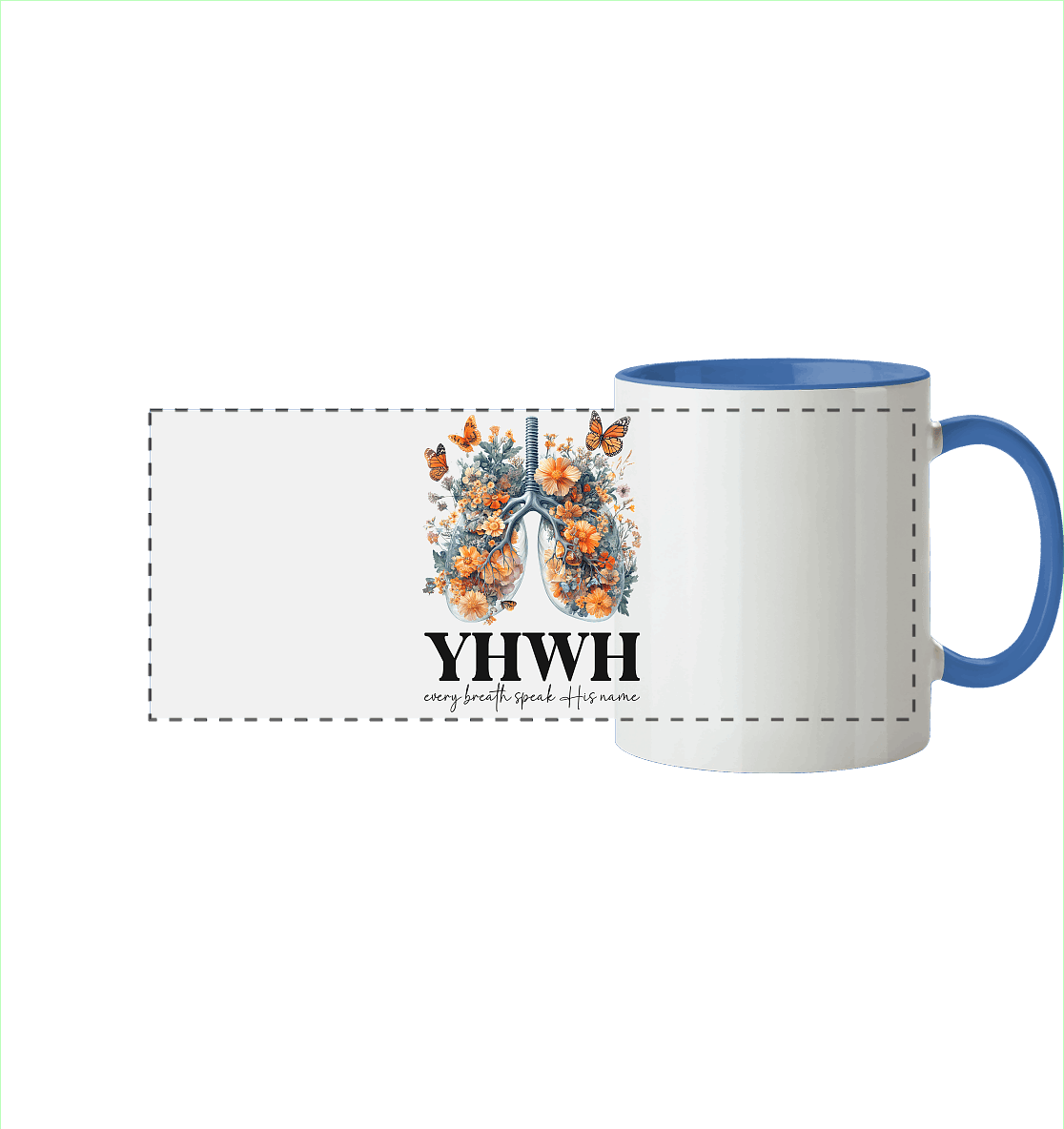 Every Breath Speak His Name – Leben, das Lobpreis atmet | Christliche Kleidung - Panorama Tasse zweifarbig - Trinkgefäße - Cambridge Blue - GfoitMa