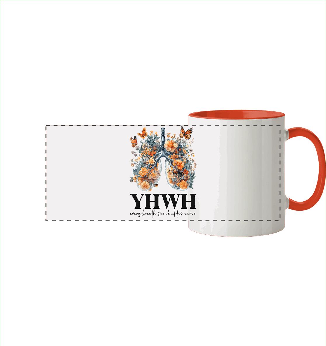 Every Breath Speak His Name – Leben, das Lobpreis atmet | Christliche Kleidung - Panorama Tasse zweifarbig - Trinkgefäße - Orange - GfoitMa