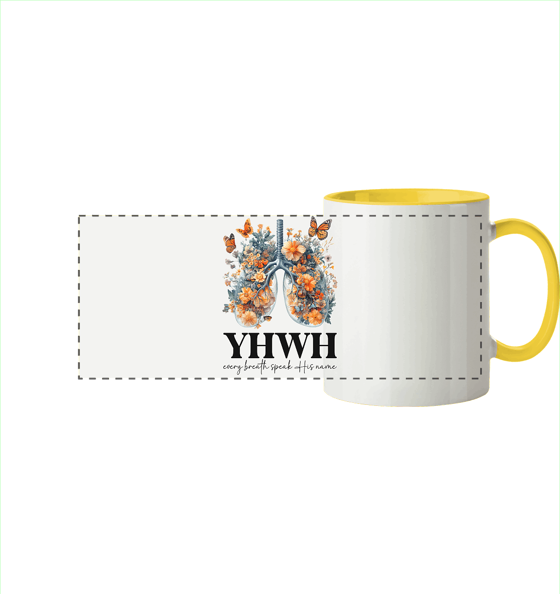 Every Breath Speak His Name – Leben, das Lobpreis atmet | Christliche Kleidung - Panorama Tasse zweifarbig - Trinkgefäße - Hellgelb - GfoitMa