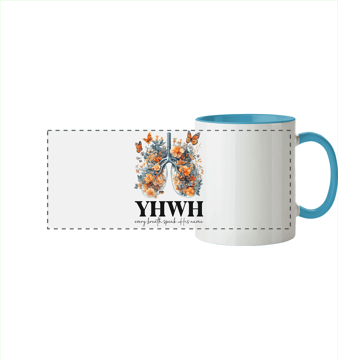 Every Breath Speak His Name – Leben, das Lobpreis atmet | Christliche Kleidung - Panorama Tasse zweifarbig - Trinkgefäße - Hellblau - GfoitMa