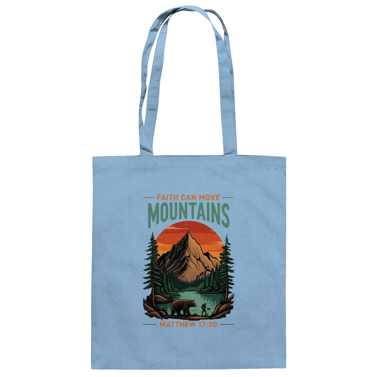 Faith Can Move Mountains | Christliches Design inspiriert von Matthäus 17,20 - Baumwolltasche - Taschen - Sky Blue - GfoitMa