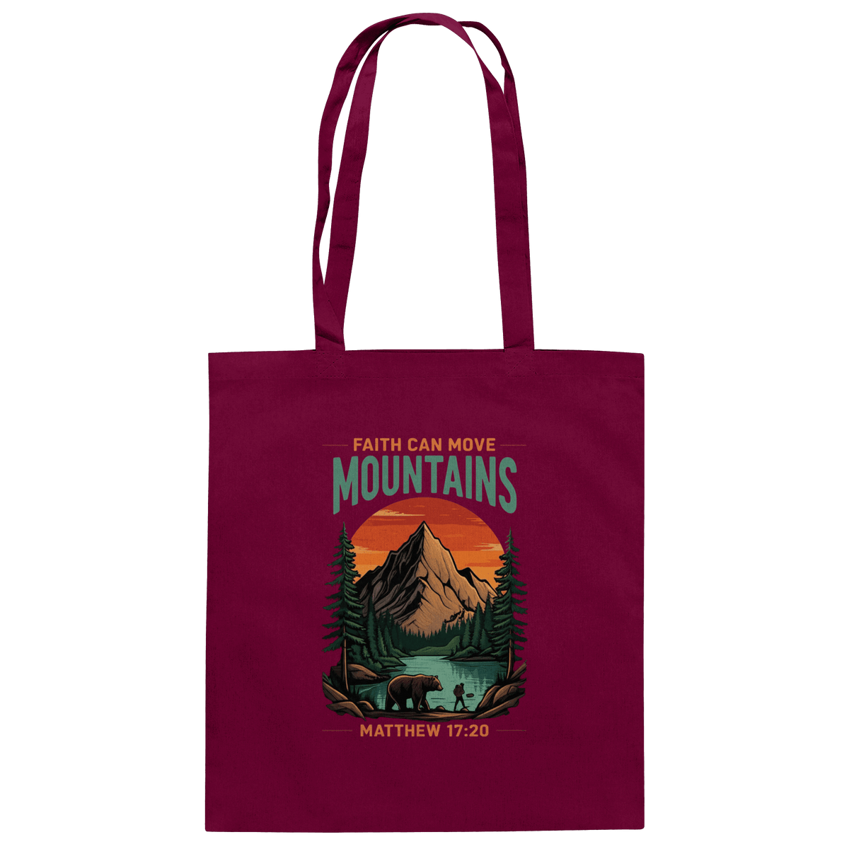 Faith Can Move Mountains | Christliches Design inspiriert von Matthäus 17,20 - Baumwolltasche - Taschen - Burgundy - GfoitMa