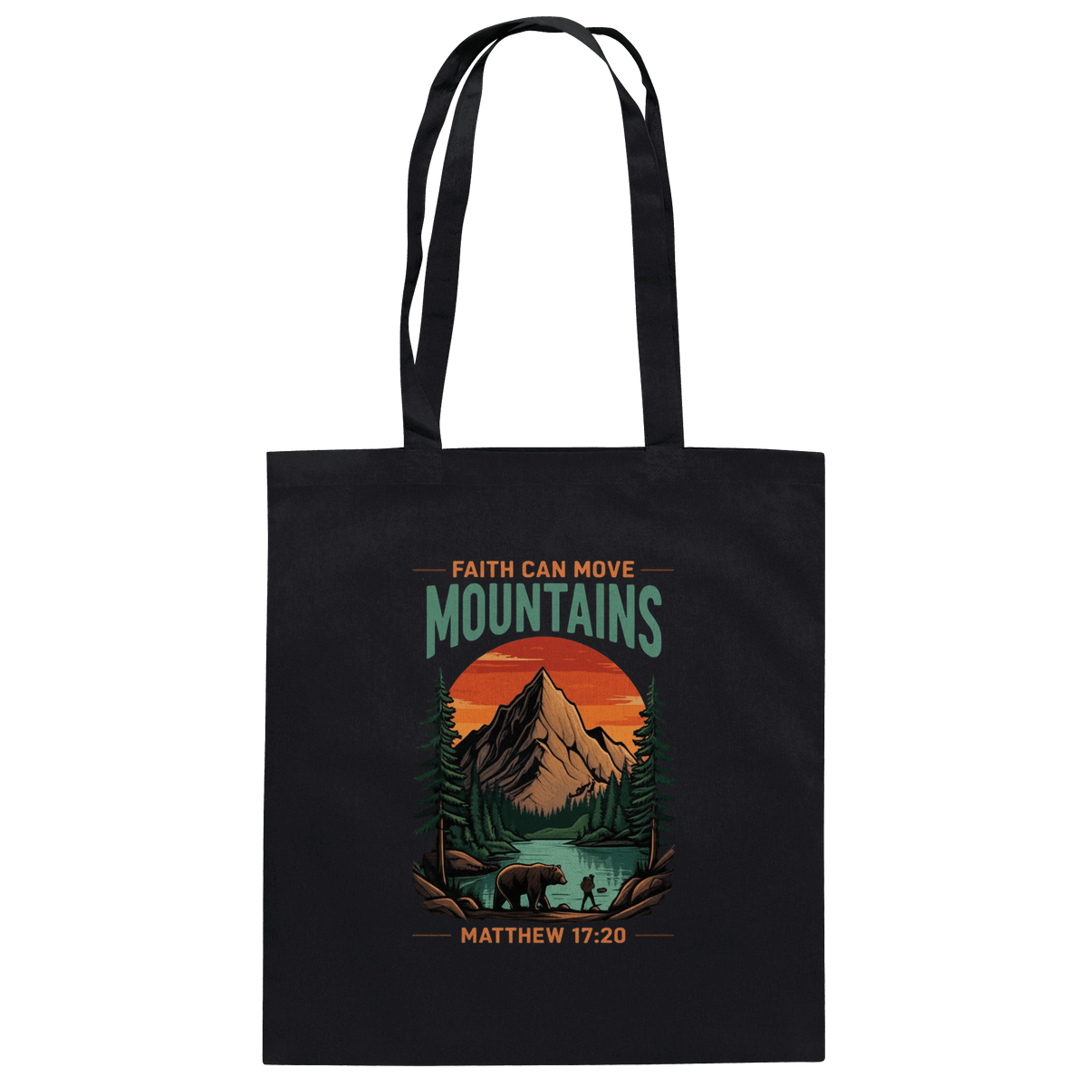 Faith Can Move Mountains | Christliches Design inspiriert von Matthäus 17,20 - Baumwolltasche - Taschen - Black - GfoitMa