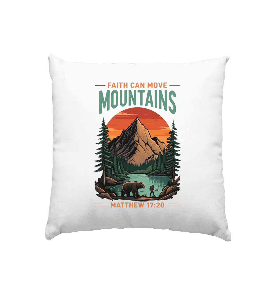 Faith Can Move Mountains | Christliches Design inspiriert von Matthäus 17,20 - Kissen 40x40cm - Home & Living - Weiss satiniert - GfoitMa