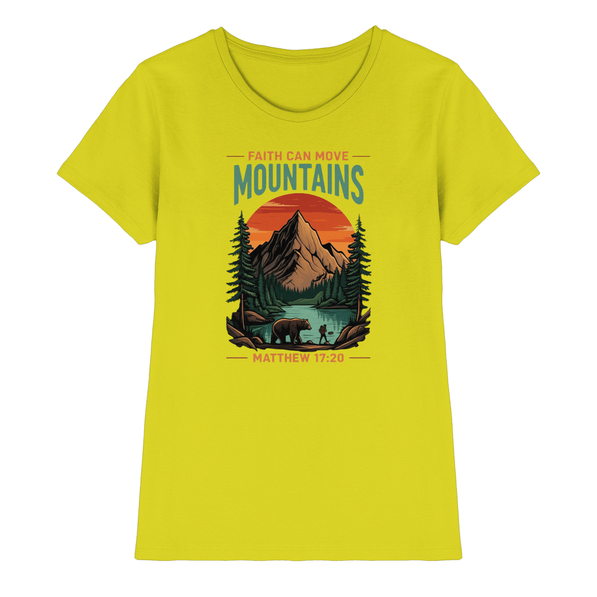 Faith Can Move Mountains | Christliches Design inspiriert von Matthäus 17,20 - Ladies Premium Shirt - Lady-Shirts - Pixel Lime - GfoitMa