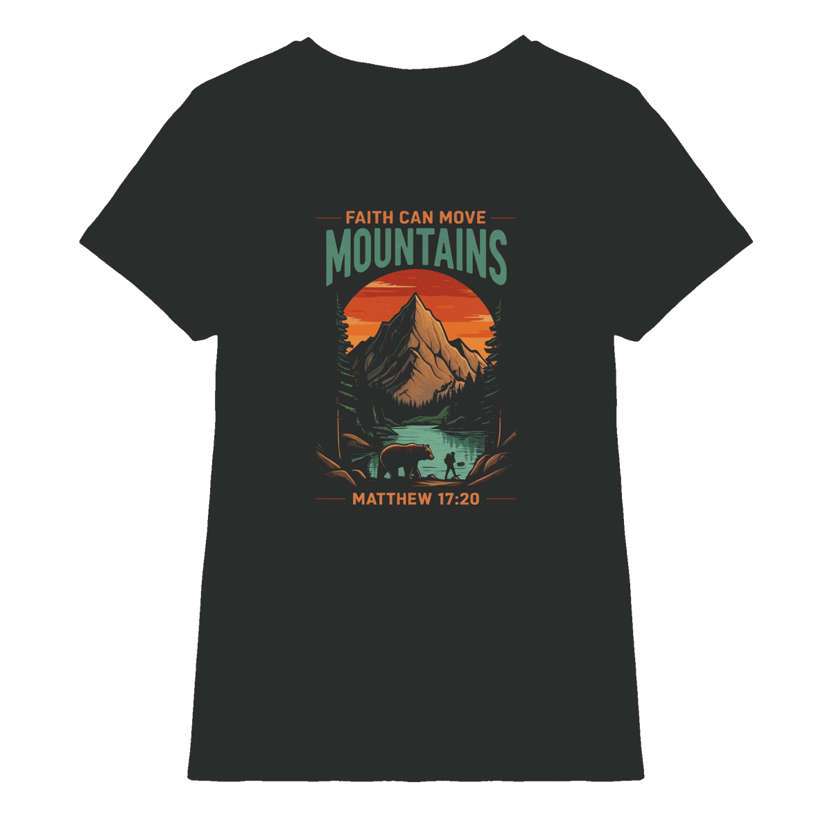 Faith Can Move Mountains | Christliches Design inspiriert von Matthäus 17,20 - Ladies Premium Shirt - Lady-Shirts - Black - GfoitMa