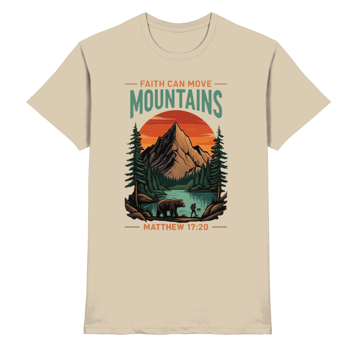 Faith Can Move Mountains | Christliches Design inspiriert von Matthäus 17,20 - Premium Shirt - Unisex-Shirts - Sand - GfoitMa