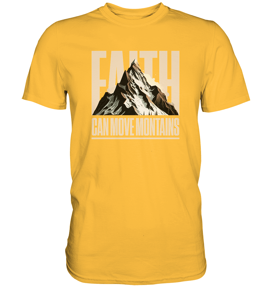 Faith Can Move Mountains – Glaube, der Grenzen überwindet | Christliche Kleidung - Premium Shirt - Unisex-Shirts - Gold - GfoitMa