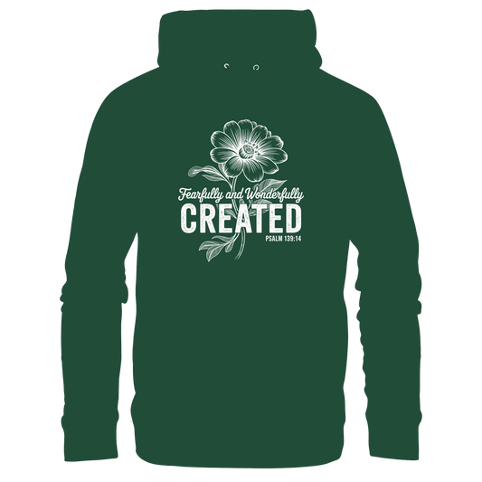 Fearfully and Wonderfully Created – Floral Grace Design - Kids Premium Hoodie - Kids & Babys - Bottlegreen - GfoitMa