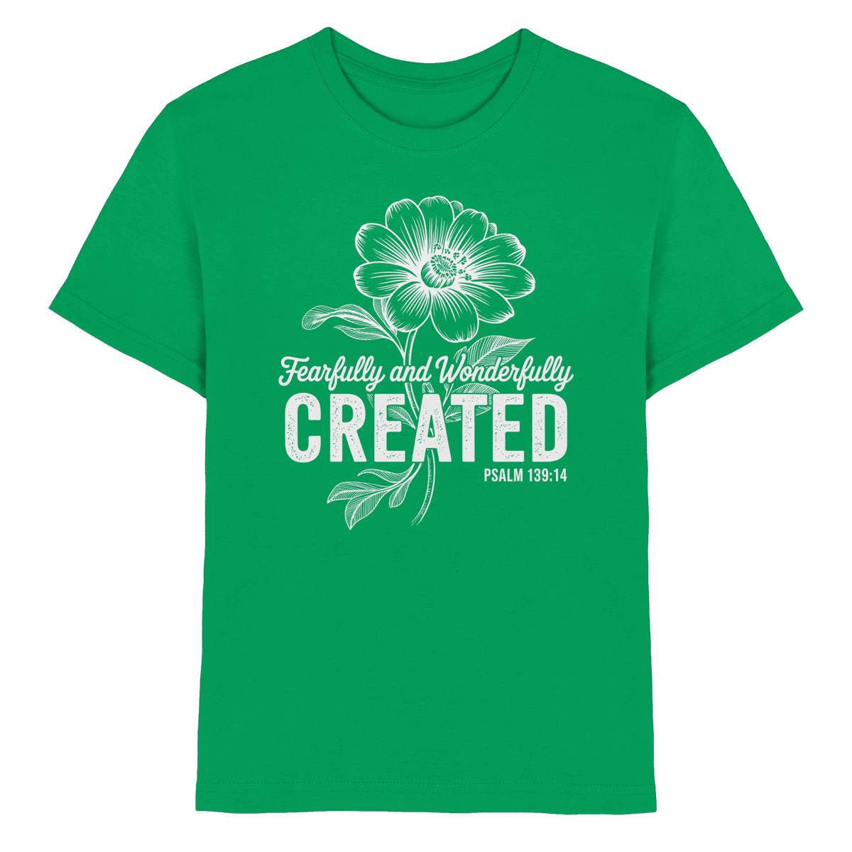 Fearfully and Wonderfully Created – Floral Grace Design - Kids Premium Shirt - Kids & Babys - Kelly Green - GfoitMa