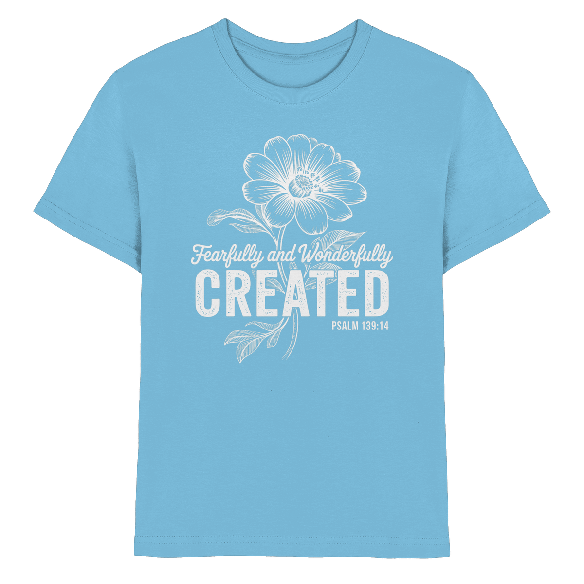 Fearfully and Wonderfully Created – Floral Grace Design - Kids Premium Shirt - Kids & Babys - Sky Blue - GfoitMa