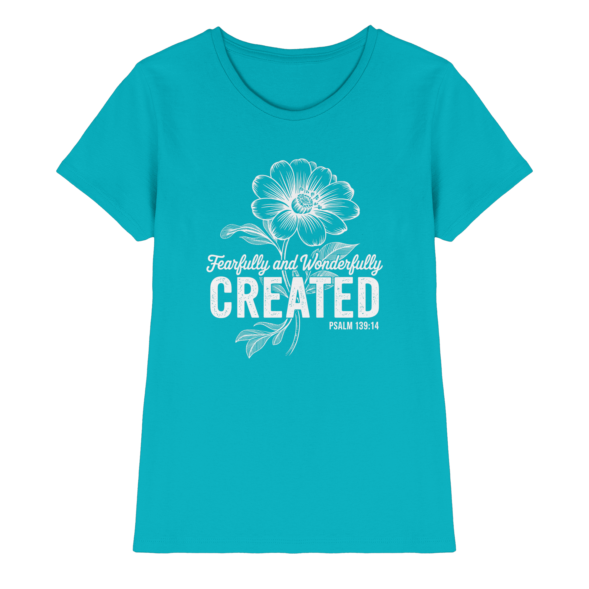 Fearfully and Wonderfully Created – Floral Grace Design - Ladies Premium Shirt - Lady-Shirts - Swimming Pool - GfoitMa