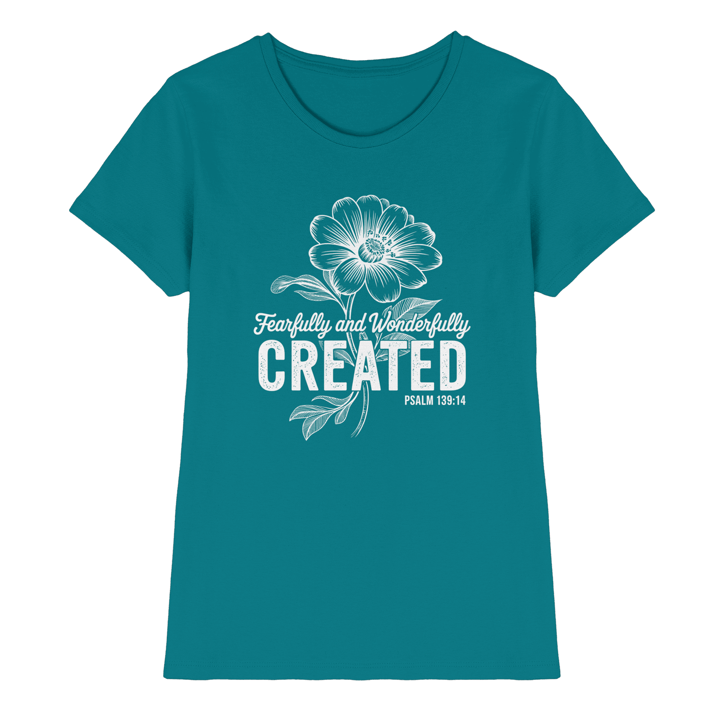 Fearfully and Wonderfully Created – Floral Grace Design - Ladies Premium Shirt - Lady-Shirts - Diva Blue - GfoitMa