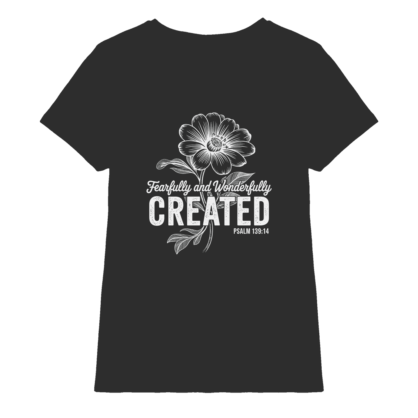Fearfully and Wonderfully Created – Floral Grace Design - Ladies Premium Shirt - Lady-Shirts - Black - GfoitMa