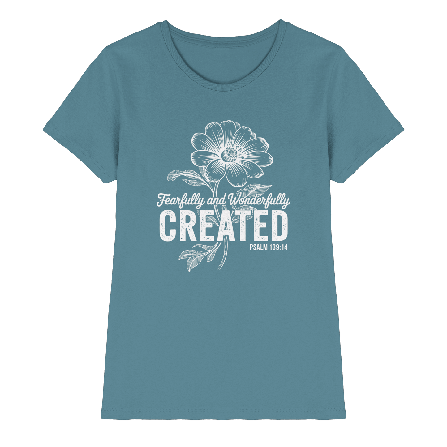 Fearfully and Wonderfully Created – Floral Grace Design - Ladies Premium Shirt - Lady-Shirts - Stone Blue - GfoitMa